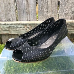 Dexflex Black peep toe wedges, size 8